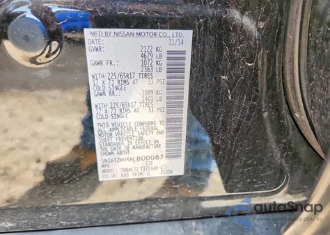 2015 Nissan Rogue Sv from USA, damaged, VIN 5N1AT2MV4FC800087